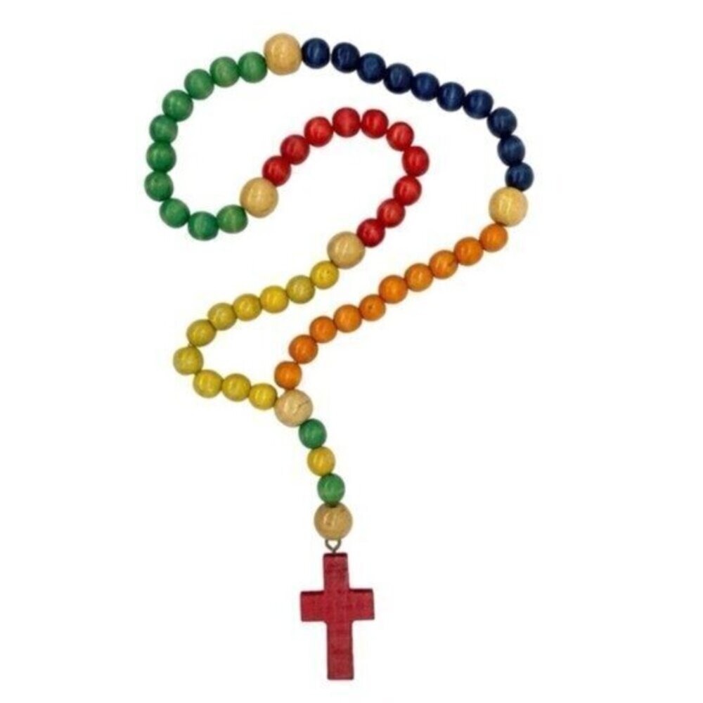 Vintage Wood Beaded Rainbow Rosary Garland